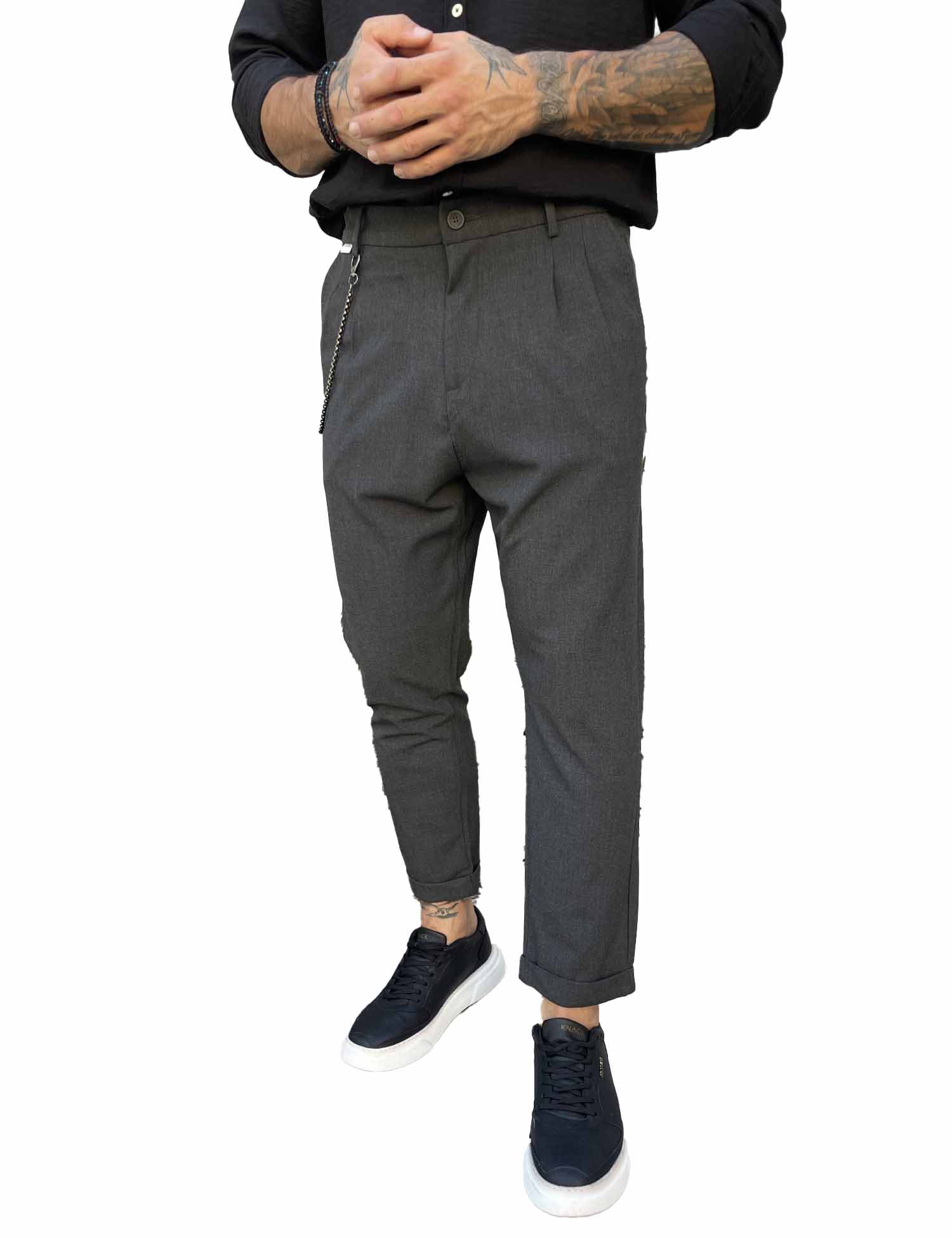 Joggermen ανδρικό γκρι υφασμάτινο παντελόνι με πιέτες και λάστιχο στην μέση 2003G φωτογραφία